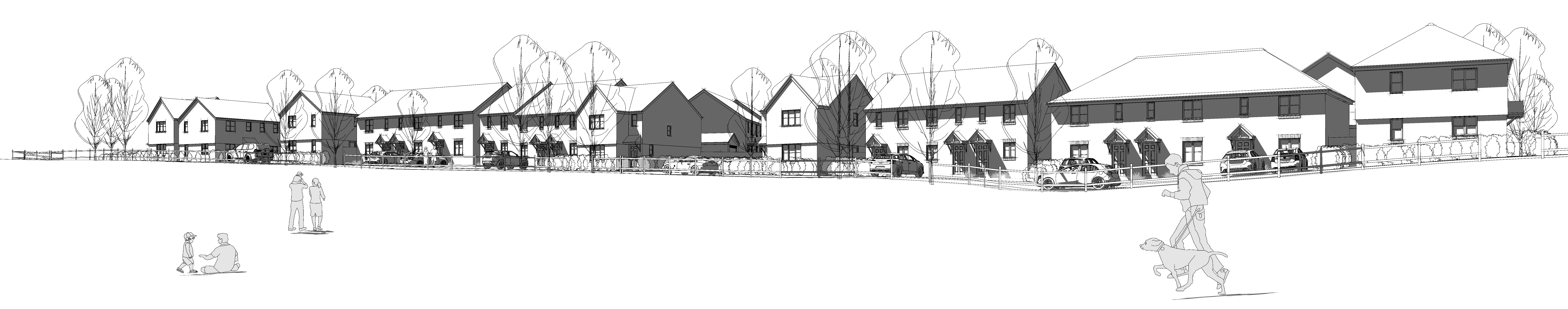 Drawn concept art for a housing estate